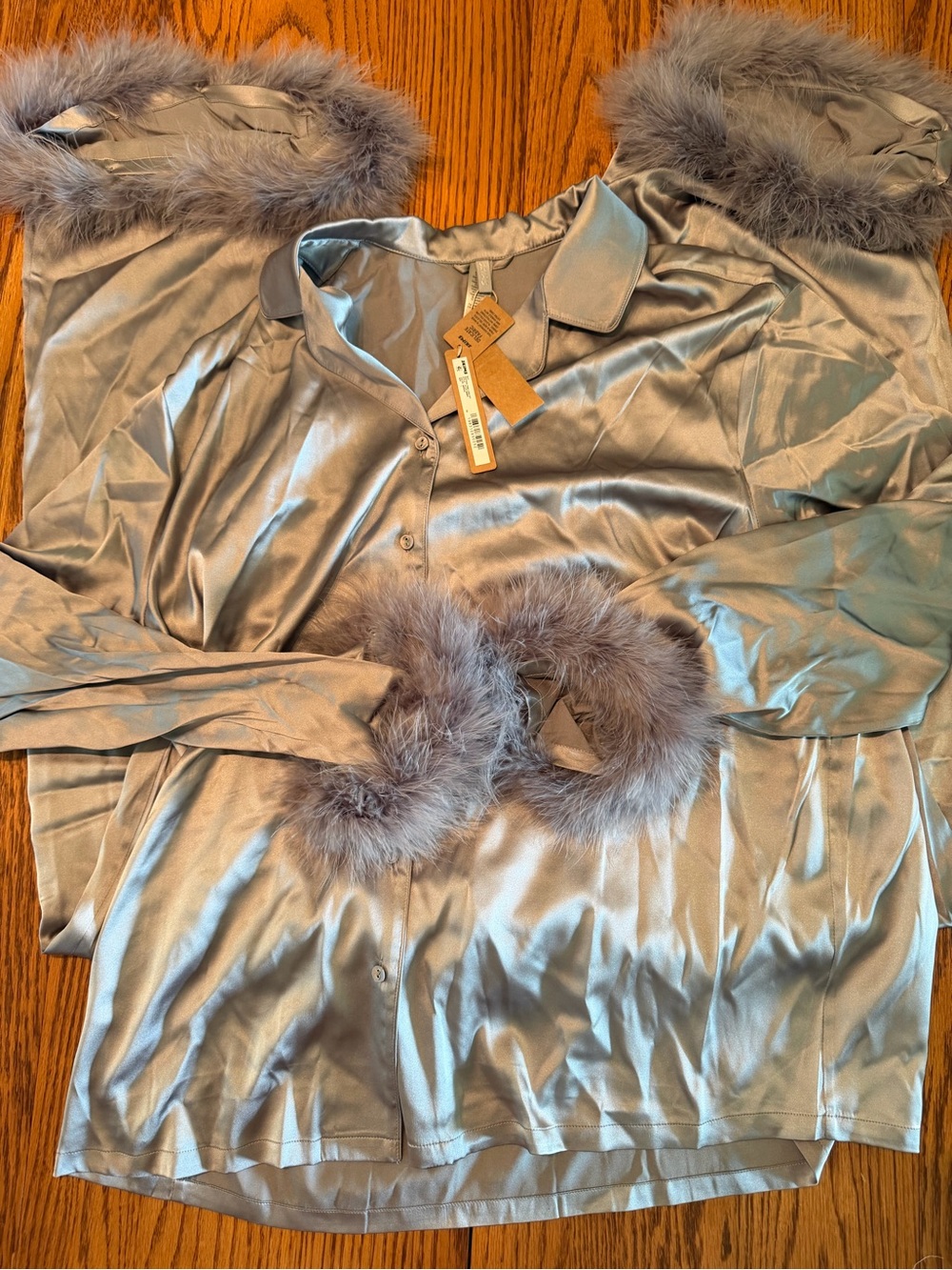 SKIMS Silk Feather Trim Long Set Pajamas